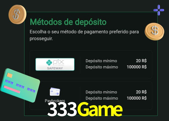 O cassino 333Game oferece uma grande variedade de métodos de pagamento